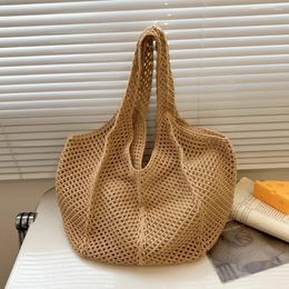 Shoulder Bags Women Crochet Tote Bag Hollow Out Large Capacity Woven Solid Colour Casual Handbag Vintage Vacation