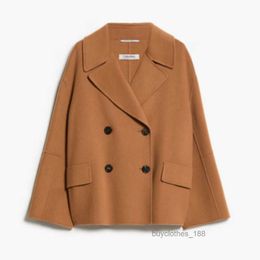 Women's Wool Coat Cashmere Coat Designer Fashion Classic Brand MaxMaras 2024 Spring/Summer New Product Womens Double Breasted Buckle Fleece Jacket Coat Camel N0OT