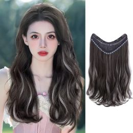 Piece Piece 45/60cm Highlight Synthetic Hair 4 Clips In Hairpieces Wig Brown Black Natural Long Wavy False Hair Piece For Women