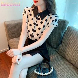 Women's Blouses 2024 Summer Fashion Korean Style Blouse Polka Dot Sleeveless Shirt Tops