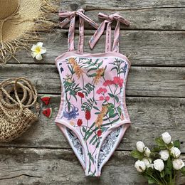 Women's Swimwear Double -sided Wear One Piece Swimsuit 2024 Cute Print Women Bow Bathing Suit Beachwear Monokini Swim