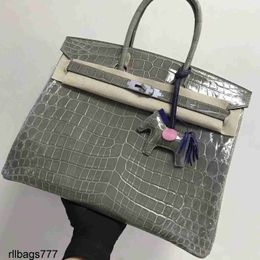 End Platinum Leather Handbag High Shiny Nile Crocodile Bag Large Capacity 35 Womens Bag