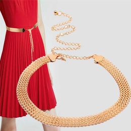 Waist Chain Belts Fashion Wave Metal Waist Chain Belt Gold Buckle Body Chain Dress Belt