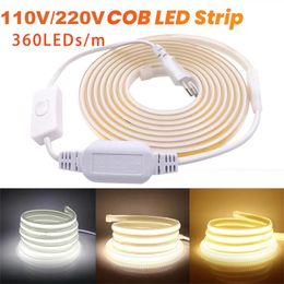 220V 110V 360COB 288COB LED Strip Light Super Bright Waterproof Outdoor Lamp Flexible Led Tape Lighting with US/EU Plug