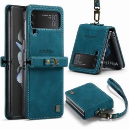 Cases For Samsung Galaxy Z Flip 4 Case Luxury PU Leather Wallet Cover For Samsung ZFlip4 W23 Flip Phone Bags Case With Card Holder