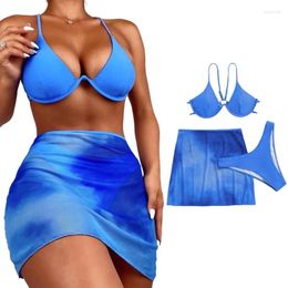 Women's Swimwear Women Push Up Bathing Suit Summer 3 Pieces Swimsuit Female Girls Holiday Spaghetti Strap High Cut Bikinis Set With Beach