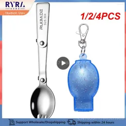 Dinnerware Sets 1/2/4PCS Folding Spoon Creative Stainless Steel Dessert Fork And Suit Tableware Keychain Camping Equipment