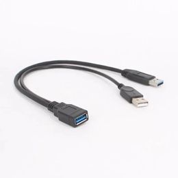 1pc Black USB 3.0 Female To Dual USB Male with Extra Power Data Y Extension Cable for 2.5"Mobile Hard Disk Hardware Cables