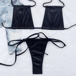 Women's Swimwear Bikini Set Sexy Black Micro Thong Swimsuits Women String Halter Minis Female Bathing Suit Swim Biquinis Mujer