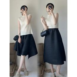 Pleated Black Silhouette Shorts and Skirts Basic Style Straight Tube Mid Length Half Skirt Korean Version Advanced Simple Style 240423