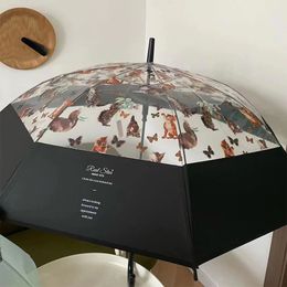 Transparent Cartoon Pattern Umbrella Originality Long Handled Little Fresh Straight Bone Umbrella with Printing