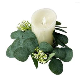 Decorative Flowers Artificial Eucalyptus Wreath Candle Ring Set For Home Wedding Party Table