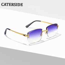 Sunglasses CATERSIDE Punk Small Rectangle Sunglasses Men Women Luxury Designer Rimless Gradient Lens Metal Sun Glasses For Men 2022 UV400 T240428