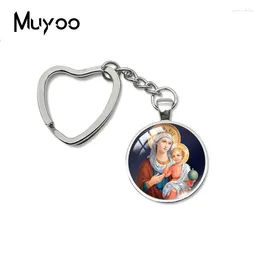 Keychains 2024 Virgin Mary Heart Keychain Mother Of God Glass Dome Cabochon Jewellery Gifts Fans