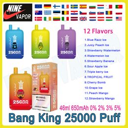 Authentic Bang King 25000 Puff Disposable Vape Pen 46ml Pre-filled Pod 650mAh Rechargeable Battery Puffs 25k 0% 2% 3% 5% Vapers kit