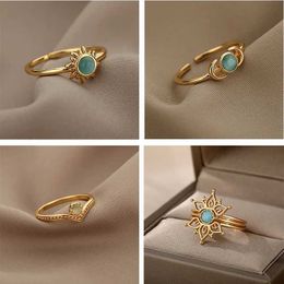 Band Rings Fashion Ring Stainless Steel Ring Womens Moon Cat Opal Collection Ring Wedding Accessories Jewellery Gifts Q240427