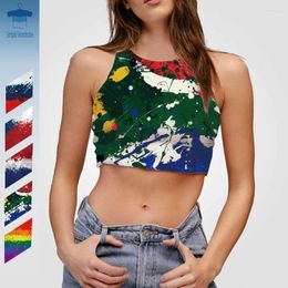 Women's Tanks Girl Crop Top Splash Pigment Iridescence Art Flag Women Short Vest O-neck Sexy 3D Print Bare Shoulders Clothes