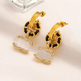 20style High-quality Simple 18K Gold Plated Letter Women Designer Studs Ear Loop Stainless inlay Crystal Rhinestone Engage ment Couple Jewellery