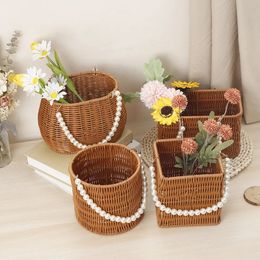 Flower storage Imitation rattan basket wooden strip preparation decoration flower basket sundries Creative supplies 240424