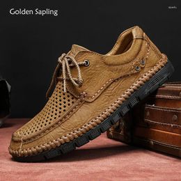 Casual Shoes Golden Sapling Summer Men's Genuine Leather Flats Leisure Formal Loafers Comfortable Party Shoe Business Dress Flat