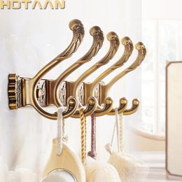 aan Antique Brass Robe Hook Wall Mount Towel Holder Bathroom Accessories Organizer Luxury Clothes Hook Rack YT-3012 240419