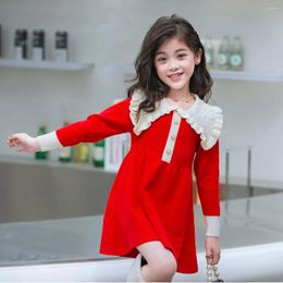 Girl Dresses Wood Ear Edge Sweater Skirt Autumn And Winter College Style Children's Knitted Dress Temperament Casual Princess