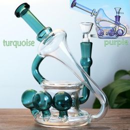 Hookah Purple Unquie Shape Colour Horn Recyler Bubbler beaker Glass Bongs Shisha Water Pipes In Stock 14mm oil burner