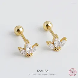 Stud Earrings KAMIRA Real 925 Sterling Silver Crown Zircon Screw Wedding Fine Jewellery For Women Banquet Party Pierced
