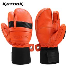 Gloves KUTOOK Goat Skin Winter Ski Gloves Mittens Thermal Skiing Snowboard Gloves for Men Leather Mountaineering Protection Accessories