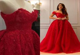 Red Luxurious Lace 2018 Arabic Evening Dresses Sweetheart Beaded Ball Gown Tulle Prom Dresses Vintage Formal Party Gowns3355339