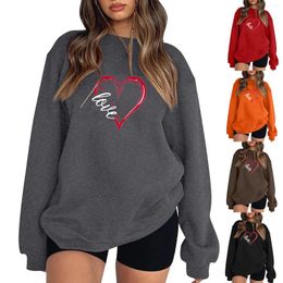 Women's Hoodies Women Loose Casual Long Sleeve Top Valentines Day Cute Printed Round Neck Pullover Sweatshirt