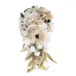 Decorative Flowers Exquisite Wedding Bouquet Rose Cascading Waterfall Holding Artificial Supplies