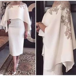 Mother The Sheath 2018 Of Bride Dresses Jewel Neck Gray Lace Appliques Beaded With Wrap Short Tea Length Party Evening Wedding Guest Gowns