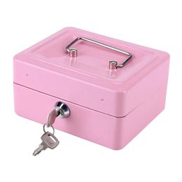 Pink Safe Money Box Cash Coin Register Insert Tray Cashier Drawer Storage Mini Portable Steel Lockable Cash Safe Security Box 240422