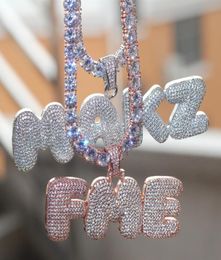 New Iced Out CZ Cubic Zirconia Gold Hip Hop Custom Name Combination Bubble Letter Pendant Chain Necklace Full Diamond Initial Jewe6362116
