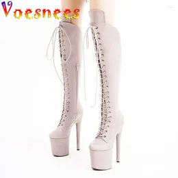 Boots Model Runway Show Zip Shoes 20CM Suede Nightclub Women's Pumps Fashion Platform Super High Heels Pole Dance Over-the-Knee