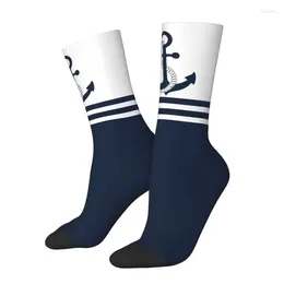 Men's Socks Nautical Blue Anchors With And White Stripes For Men Women Stretchy Summer Autumn Winter Sailing Sailor Crew