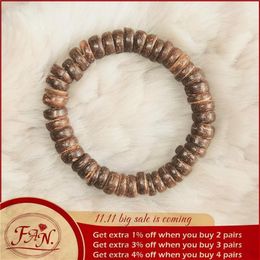 Charm Bracelets 2024 INS Trendy Cool Simple Brown Color Wooden Fashion Elastic Beaded Bracelet Jewellery Nice Gift For Men & Women