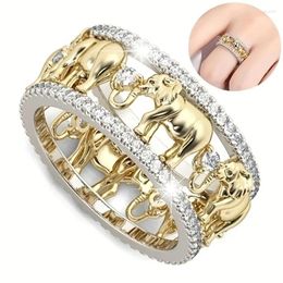 Cluster Rings Two Colours Elephant Ring Hollow Decoration Delicate Fashion Animal Zirconia Romantic Wedding Gift