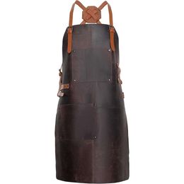 Premium Top Grain Leather Apron for Men with Adjustable Crossback Leather Straps, 2 Large Pockets, Towel Strap, and Grill Apron. Stylish and Functional!