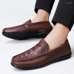 Casual Shoes Genuine Leather Slip On Mens Loafers Crocodile Pattern Comfort Mocasines Man Social Business