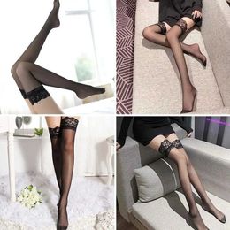 Sexy Socks Summer Anti slip Lace Silicone Socks Super Black Socks High Socks Thick Silk Knees J7T4 Q240427