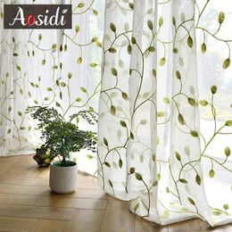 Embroidered Green Tulle Sheer Curtains for Living Room Bedroom Children Curtain Window Readymade Drapes Cortinas Rideaux 240422