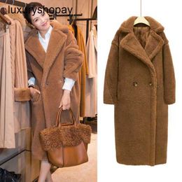 Maxmaras Coat Teddy Bear Womens Cashmere Coats Wool Winter Celebrity Liu Taos Mid Length for Lamb Hair Thickened Warm Woollen Wit