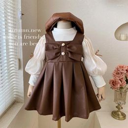 Clothing Sets Spring Autumn Girls Set Fashion Leather Dress And Solid Base Shirt Kawaii Loose Cute Party Children's