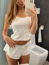 Y2k Pyjama Sets for Women 2 Piece Outfit Lace Trim Sleeveless Crop Cami Top and Shorts Summer Lounge Set Sleepwear 240426