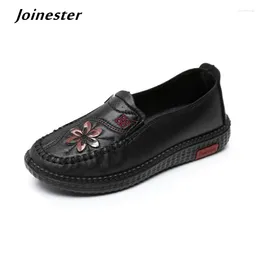 Casual Shoes PU Leather Comfort Flat Heeled Loafers For Women Slip On Mom Shoe Round Toe Vintage Flats With Flower Soft Drive