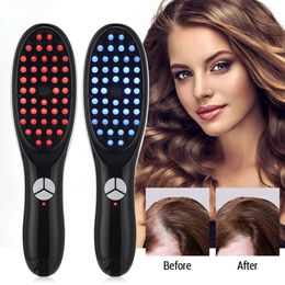 Electric Vibration Hair Growth Massage Comb Red and Blue Light Therapy Portable Micro-current Medicine Applicator Nourishing 240411