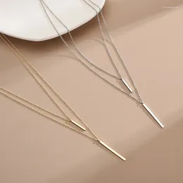 Pendants 925 Sterling Silver Trendy Square Long Strip Double Necklace For Women Simple And Exquisite Pendant Clavicle Chain Fine Jewellery