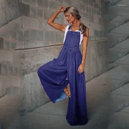 Women's Jeans Women Denim Pants Jumpsuit Rompers Strap Pockets Wide Leg Bib Full Length Trousers